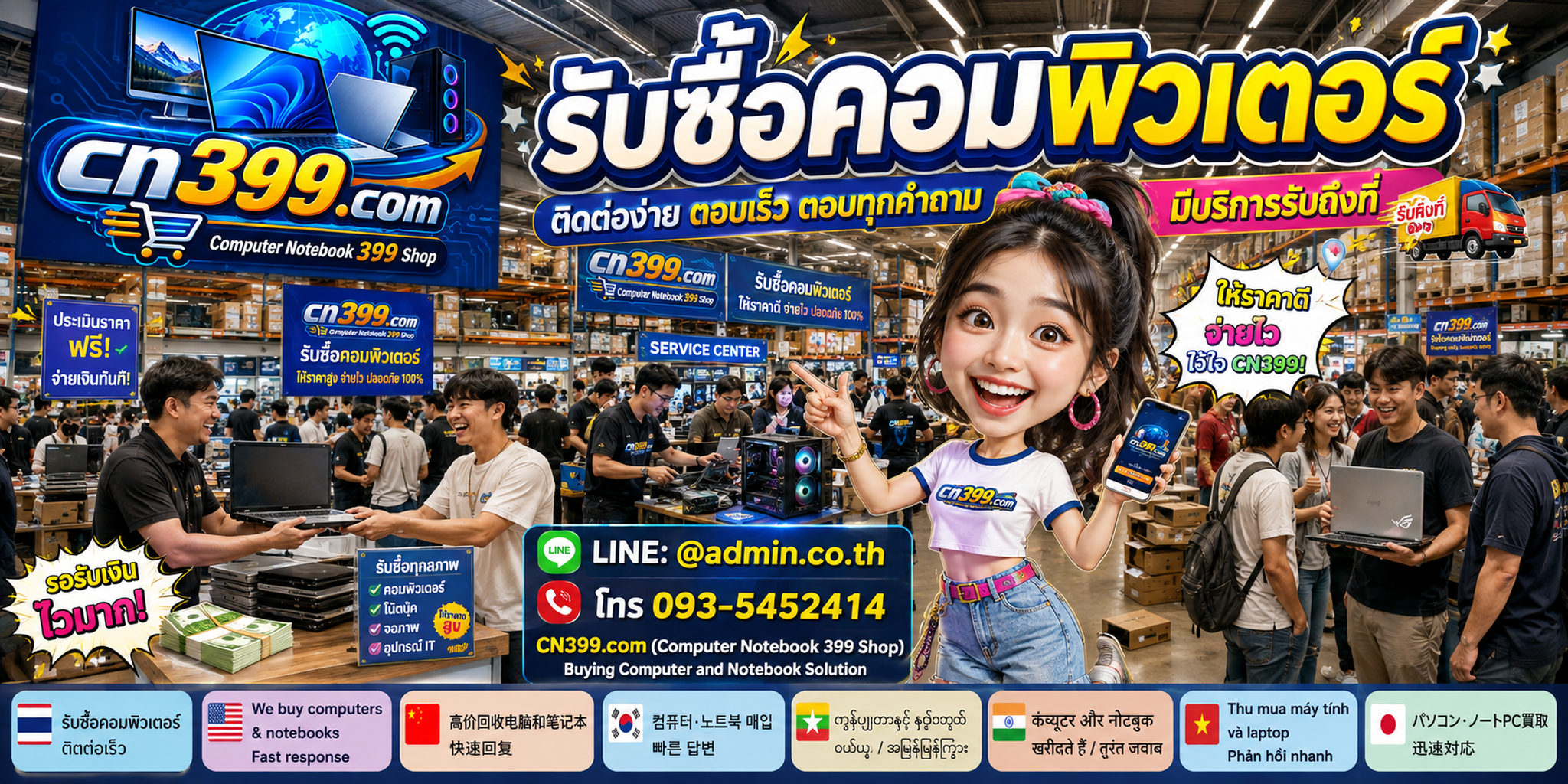 ขั้นตอนและช่องทางติดต่อ cn399.com สำหรับขายคอมพิวเตอร์และโน้ตบุ๊ก พร้อม LINE @admin.co.th โทร 093-5452414